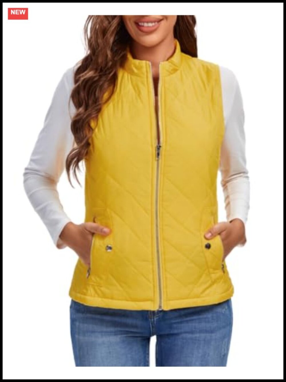 Quilted Puffer Vest Lightweight Sleeveless Zip Gilet with Pockets